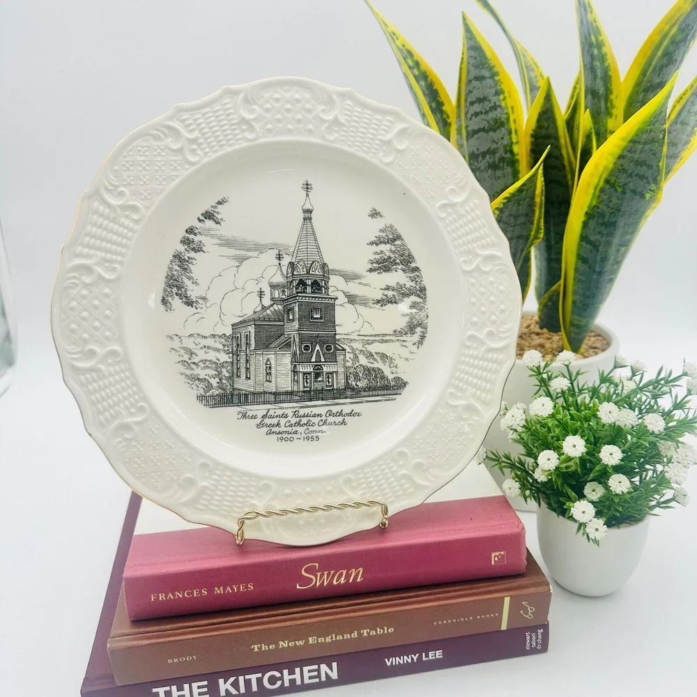 Vintage John Deal Co Three Saints Russian Orthodox Church Ansonia CT Plate‎